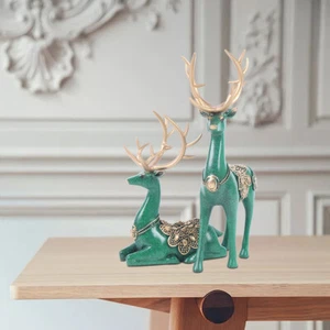 Home Tabletop Lucky Deer Statue Figurine Reindeer Decoration Sculpture Green USA - Picture 1 of 12