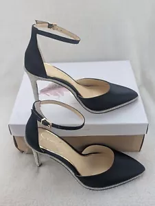 Size 8.5 Women's Jessica Simpson Pemota Black Matte Satin Pointed Toe Pumps - Picture 1 of 8