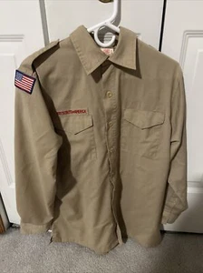 Poly Wool Boy Scout BSA UNIFORM SHIRT Men’s Medium Long Sleeve Tan - Picture 1 of 8