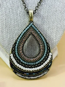 Vintage Premier Designs Mixed Media Muster Anhänger Halskette an 36" Kette Vintage - Bild 1 von 8