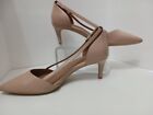 NEW Shoes Pump Womens Calvin Klein Pointy Nude Leather Brushed Gold Metal sz. 7