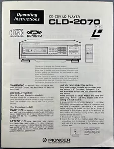 PIONEER CLD-2070 LASERDISC PLAYER ORIGINAL OPERATING INSTRUCTION MANUAL CD CDV - Picture 1 of 1