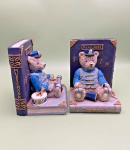 Playful Vintage Fine Art Hand Crafted Musical Teddy Bear Band Director Book Ends - Picture 1 of 9