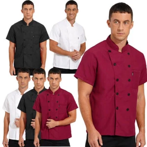 Womens Mens Chef Coat Jacket Short Sleeve Restaurant Hotel Cook Uniform Shirt - Picture 1 of 35