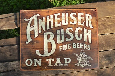 Anheuser Busch Fine Beers on Tap Tin Metal Sign - Budweiser Bud - Beechwood Aged - Image 1 of 4
