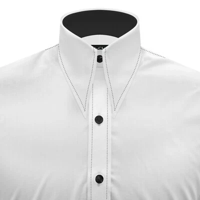 Goodfellas White Contrast Black Stitch Spear Dagger Vintage Collar Men's Shirt - Image 1 of 4