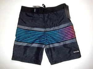 NEW Hurley 7 black stripe board shorts boys youth swim trunk adjustable swimsuit - Picture 1 of 2