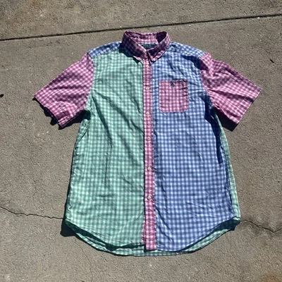 Polo Ralph Lauren Button Up Shirt Boys XL Natural Stretch Gingham Color Block - Image 1 of 4