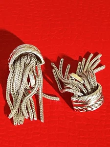 Vintage Whiting & Davis Silber Clip-On Ohrhänger WEIZENKETTE FRANSEN - Bild 1 von 7