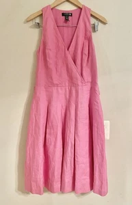 Lauren Ralph Lauren Faux Wrap 100% Linen Dress Size 10 Pink Pleated Sleeveless - Picture 1 of 12