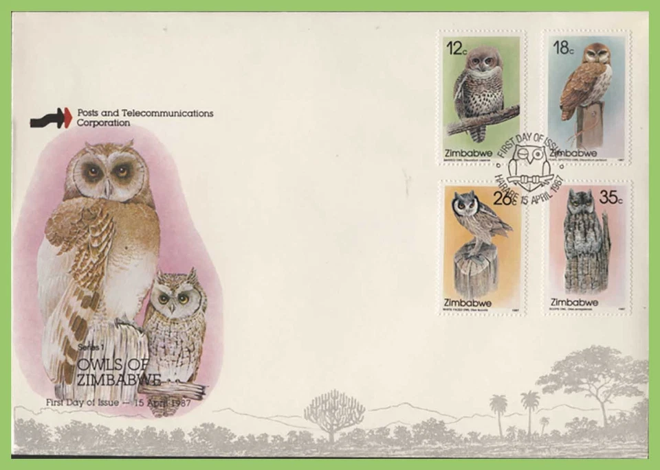 Zimbabwe 1987 Owls (1st series) set on First Day Cover - Image 1 of 1