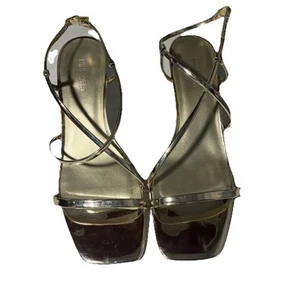Nine West Womens Yuki Gold Faux Leather Heels Shoes 11 Medium - Picture 1 of 10