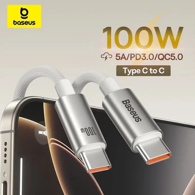 Baseus 100W USB Cable For iPhone 16 15 Pro Max USB C To Type C Fast Charge Cable - Image 1 of 4