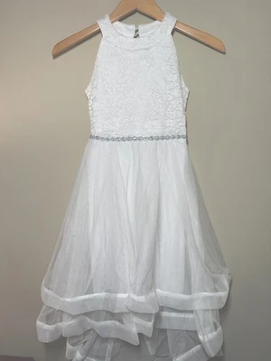 Niñas Speechless Sin Mangas Blanco Brillo Encaje Alto Bajo Tul Fiesta Formal Talla 8 Foto 1 de 4