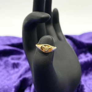 Bee Signet Ring Size 4 Stamped 925 Nature Motif Boho Dainty Gold Tone Minimalist - Picture 1 of 6