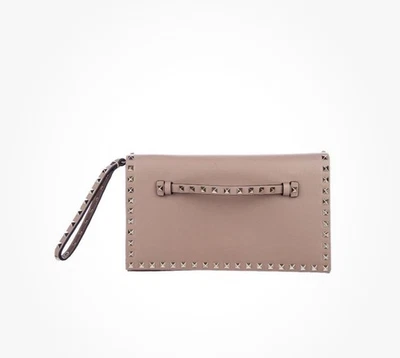 Valentino Garavani Wristlet Clutch Leather Handbag Neutral Color - Image 1 of 4