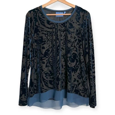 Simply Vera Vera Wang Iridescent Teal Velvet Burnout Blouse Women's Size PL - Image 1 of 4
