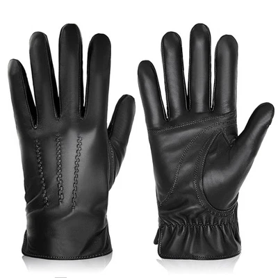 Guantes de cuero de piel de oveja para hombre invierno pantalla táctil cálidos forrados de cachemir conducción Foto 1 de 4