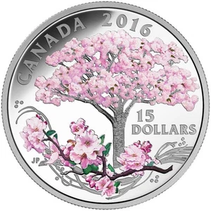 2016 Canada $15 Cherry Blossoms - Pure Silver Coin - Picture 1 of 5