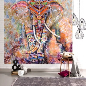 Elephant Meditation Bohemian Mandala Tapestry Wall Hanging Home Decoration - Picture 1 of 1