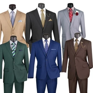 Vinci Men Solid Color Single Breasted Classic Regular Fit Suit NEW - Picture 1 of 18