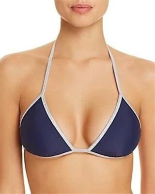 Top de bikini reversible triángulo azul marino/plateado Sam Edelman pop sólido para mujer talla S Foto 1 de 2