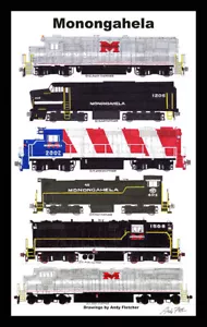 Poster opaco Monongahela Locomotive 12"x18" firmato Andy Fletcher - Foto 1 di 1
