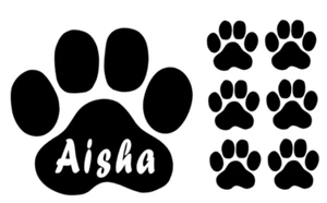 Hundepfoten Aufkleber mit Namen 1 Große 6 kleine Pfoten Dog Sticker (19) - Picture 1 of 4