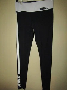Victoria's Secret PINK Yoga Size XS Black Pants White Stripe on Leg With PINK - Picture 1 of 5