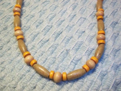 19 inch Orange and Tan Unisex Wood Bead NECKLACE w/ Lobster Clasp D-84 - Image 1 of 3