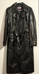 Unbranded Leather Trench Coat Woman's Medium Long Shinny Circular Brass Detail - Picture 1 of 17