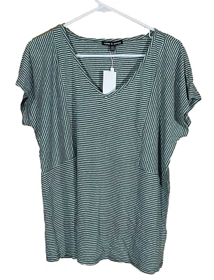 Camiseta para mujer Cable & Gauge verde blanco a rayas mezcla de lino talla Lg nueva con etiquetas Foto 1 de 4