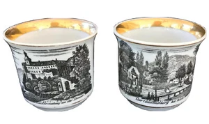 Pair of SPODE Gold Rimmed Teacups with German Scenes - Picture 1 of 5
