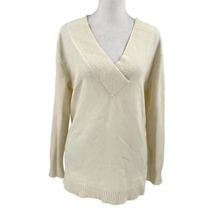 Anthropologie V-Neck Pullover Sweater weich bequem minimalistisch weiß Gr. Small - Bild 1 von 7