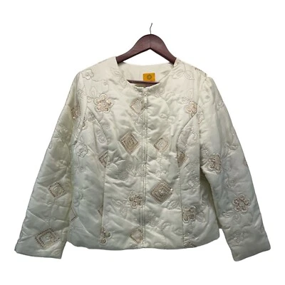 Ruby Rd Woman's Size 12 White Quilted Jacket Full Zip Cream Sequin - Image 1 of 4
