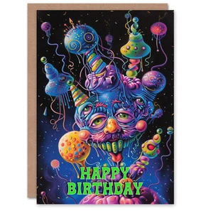 Geburtstagskarte Seltsam Trippy Space Abstrakt Neon Magie für Ihn Mann Grußkarte - Bild 1 von 6