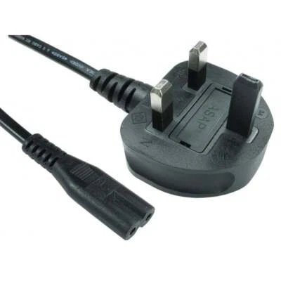 2m Figure 8 Cable C7 to UK Mains Plug Power Lead for Laptop Cassette Tape Video - Image 1 of 4