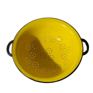 VTG Yellow Enamelware Kitchen Colander Strainer Metal Enamel Black 4 1/2 inches - Picture 1 of 3