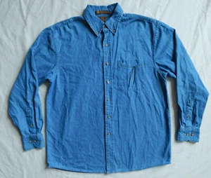Blue Jean Denim Long Sleeve Button Down Shirt - Medium Mens Vtg Cotton Harriton - Picture 1 of 4