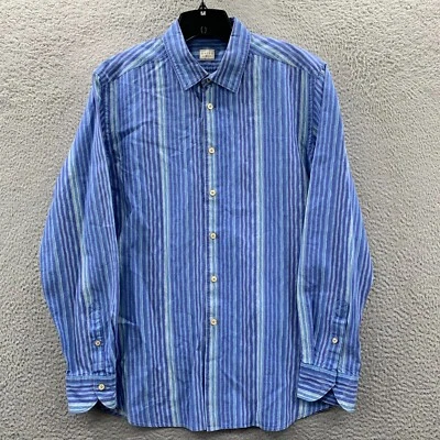 XACUS Shirt Mens Size Large / 16.5 Button Up Striped Long Sleeve Made in Italy* - Image 1 of 4