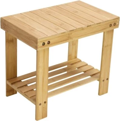 Bamboo Step Stool With Storage Shelf Bamboo Footrest Bench For Bathroom Living R - Image 1 of 4