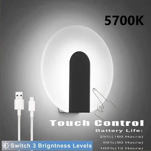 Modern LED Dimmable Wall Light 5700K Touch Control USB Rechargeable Battery 5.8" - Picture 1 of 8