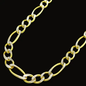 10K Yellow Gold Pave Diamond Cut Figaro Chain Necklace & Bracelet 2MM 7" - 24" - Picture 1 of 8