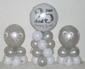 SILVER WEDDING ANNIVERSARY - 25th - 3 Pack Table Balloon Decoration Display Kit  - Picture 1 of 1