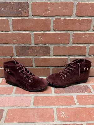 CALL IT SPRING Burgundy Velvet Lace Up Round Toe Ankle Booties Women’s Size 7 - Image 1 of 4