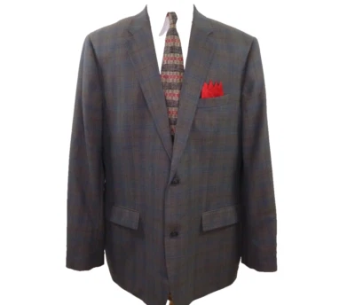 Joseph & Feiss Gold Mens Wool Blue Brown Check Blazer Jacket Sport Coat 48 L EUC - Image 1 of 4