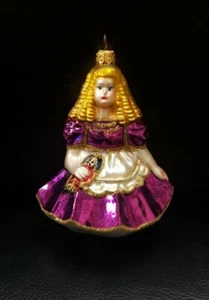 Vintage Blown Glass Christmas Ornament Victorian Doll Purple Dress Hand Painted - Imagen 1 de 7