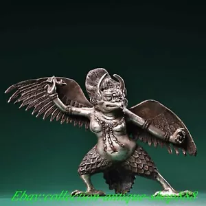 Old Tibet Buddhism Copper Silver Redpoll Winged Garuda Bird Eagle Buddha Statue - Picture 1 of 9