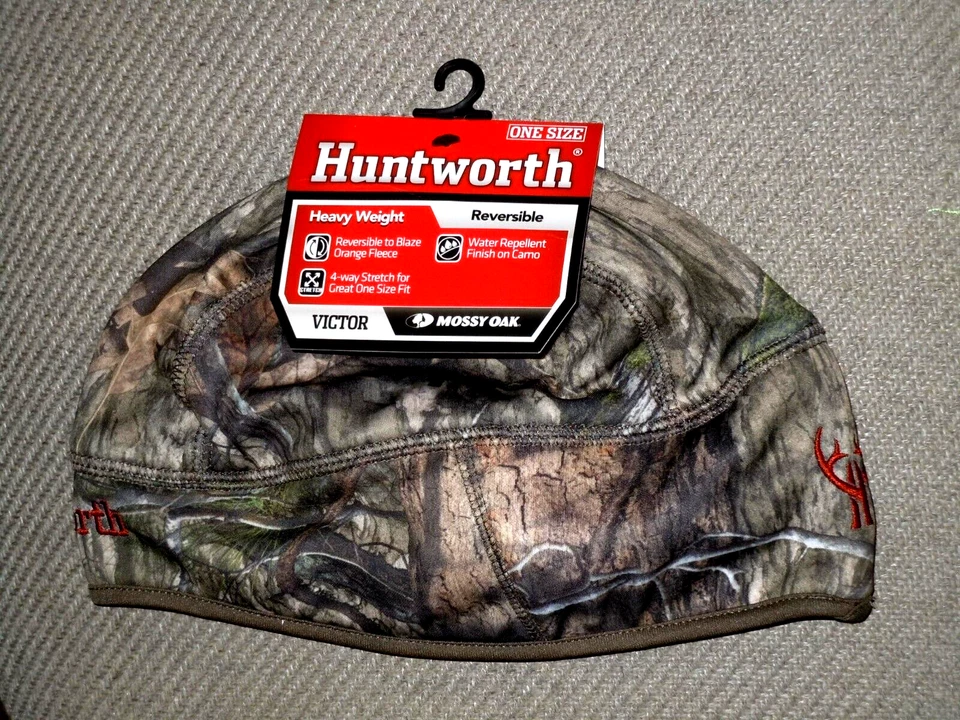 Huntworth Victor Beanie Fleece Hat Reversible Camo/Orange Blaze One Size Hunting