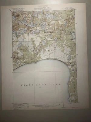 Mapa topográfico 1916 USGS Wealthwood Quadrangle Minnesota Mille Lacs Lake Spirit Lake Foto 1 de 4
